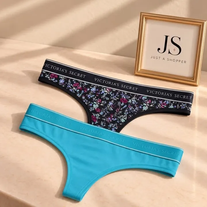 Victoria's Secret Calzones: dos calzones con el elástico de la marca, uno floreado y otro celeste